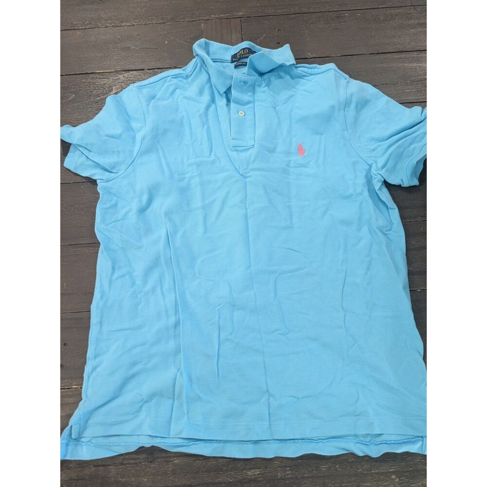 Ralph Lauren Polo Shirt Mens Large Blue Custom Fit Pony Rugby Short Sleeve Logo